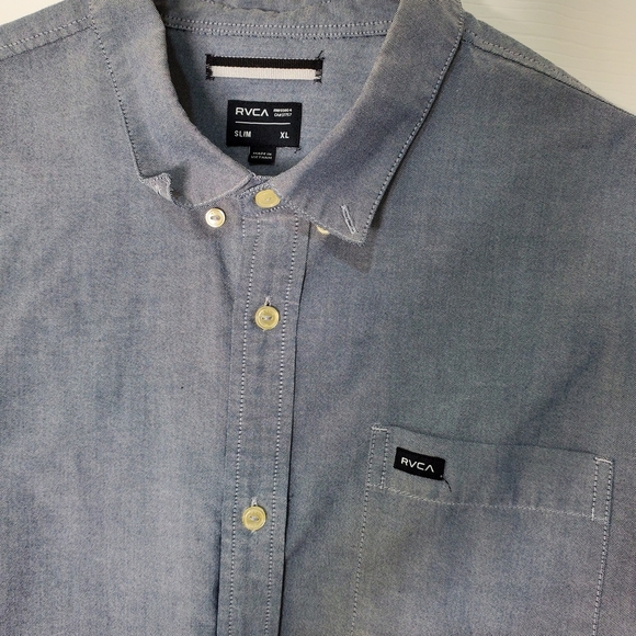 RVCA Men's Blue Casual Shirt One Pocket Used Excellent Condition - Picture 2 of 8